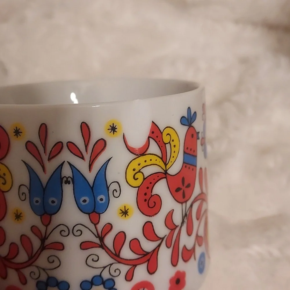 Nevco Japan Vintage Orange And Blue Retro Floral Bird 3 Piece Coffee Ceramic Set